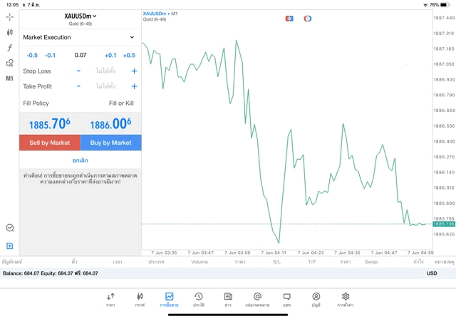 XAUUSDm 0.07 lot แอป MT5 Exness