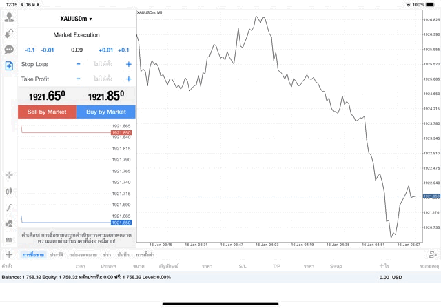 ทองคำ 0.09 lot แอป MT4 Exness